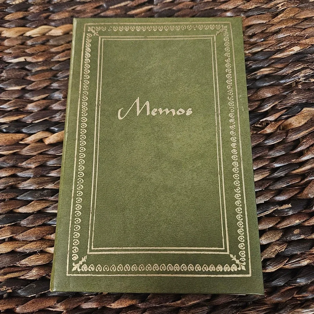 Vintage Memo Pad Green Faux Leather Gold Detail Mid Century MCM Memos